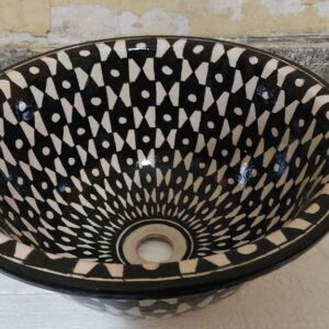 Moroccan Ceramic Round Sink, Handpainted Bathroom Sink, Eclectic Decor, Ethnic Kitchen Sink, Artisan Crafted
