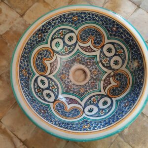 Bohemian Moroccan Ceramic Round Sink, Eclectic Bathroom Decor, Handpainted Kitchen Sink, Ethnic Home