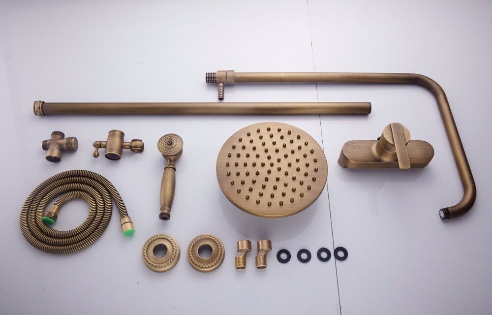 Shower Faucets Antique Color Bathroom Faucet Brass Bath Rainfall With Spray Shower Head Europe Faucet Bath Shower - Image 8