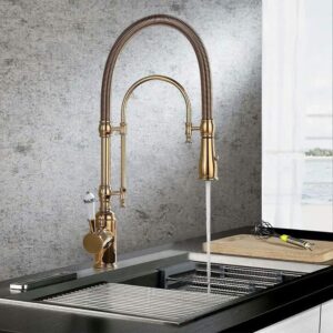 Kitchen Gold Faucet , Brass Pull Down 2 Ways Spring Spray Faucet , Matte Black Kitchen Fuacet , Brushed Nickel and Chrome Colour Kitchen Tap