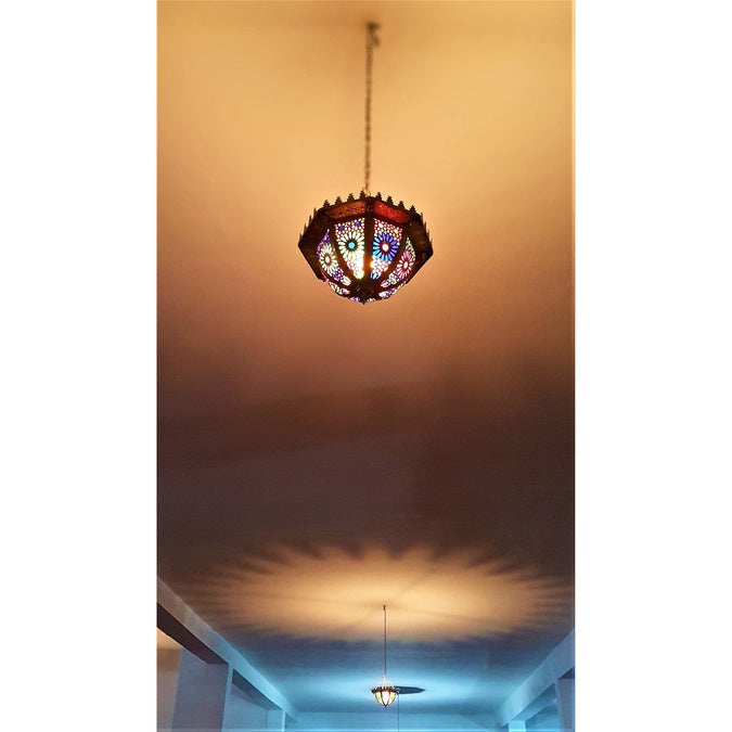 Beautiful Exotic Chandelier, Pendant light, Moroccan design, Morocco lamp, Handmade from Brass and Colored Glass, Customization on demand - Image 2