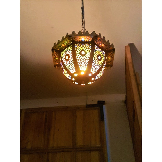 Beautiful Exotic Chandelier, Pendant light, Moroccan design, Morocco lamp, Handmade from Brass and Colored Glass, Customization on demand - Image 3