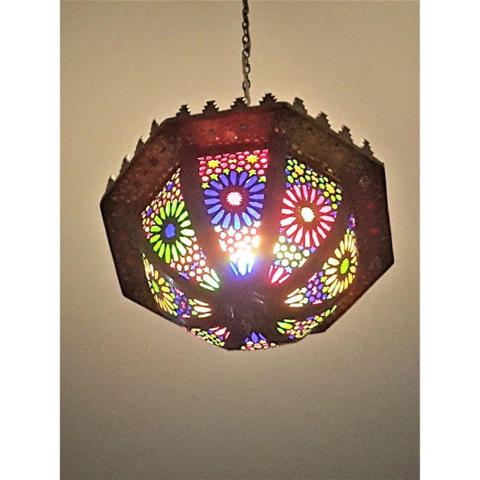 Beautiful Exotic Chandelier, Pendant light, Moroccan design, Morocco lamp, Handmade from Brass and Colored Glass, Customization on demand